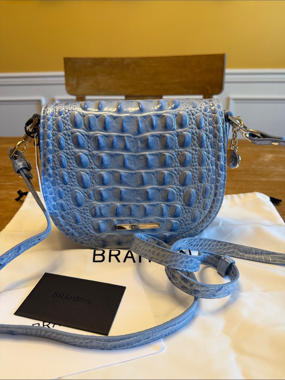 Brahmin Heavenly Blue Croc-Embossed Leather Saddle Crossbody